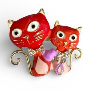 Kitty Cat Brooch Enamel Rhinestones Statement Pin NIP Cute❣️